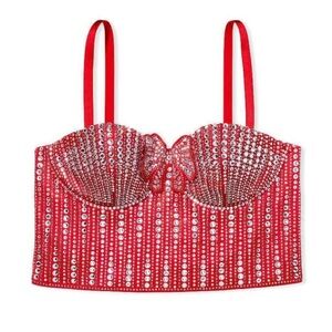 Victorias‎ Secret Bustier Corset RHINESTONE BLING Embellished Bow Red S NWT